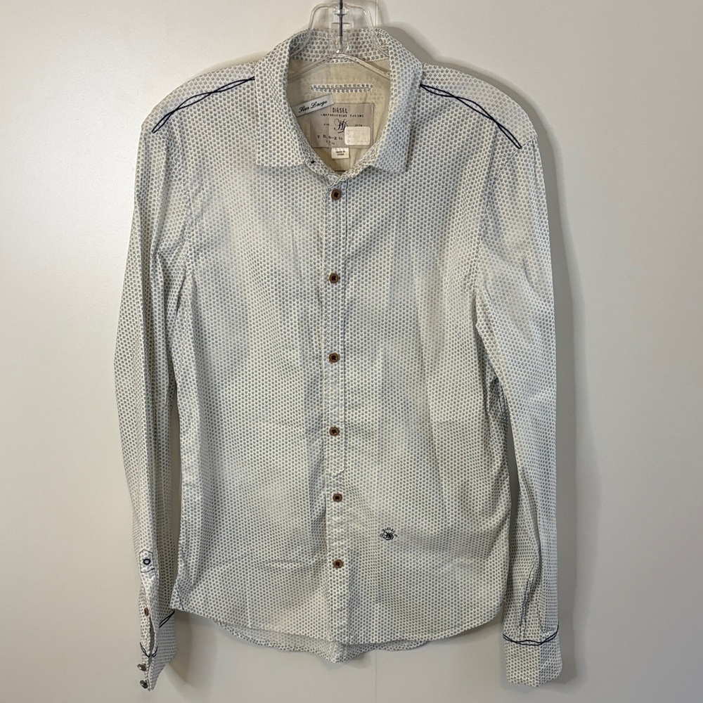 Men's Modern Western White w/Blue Stars Patterned Shirt